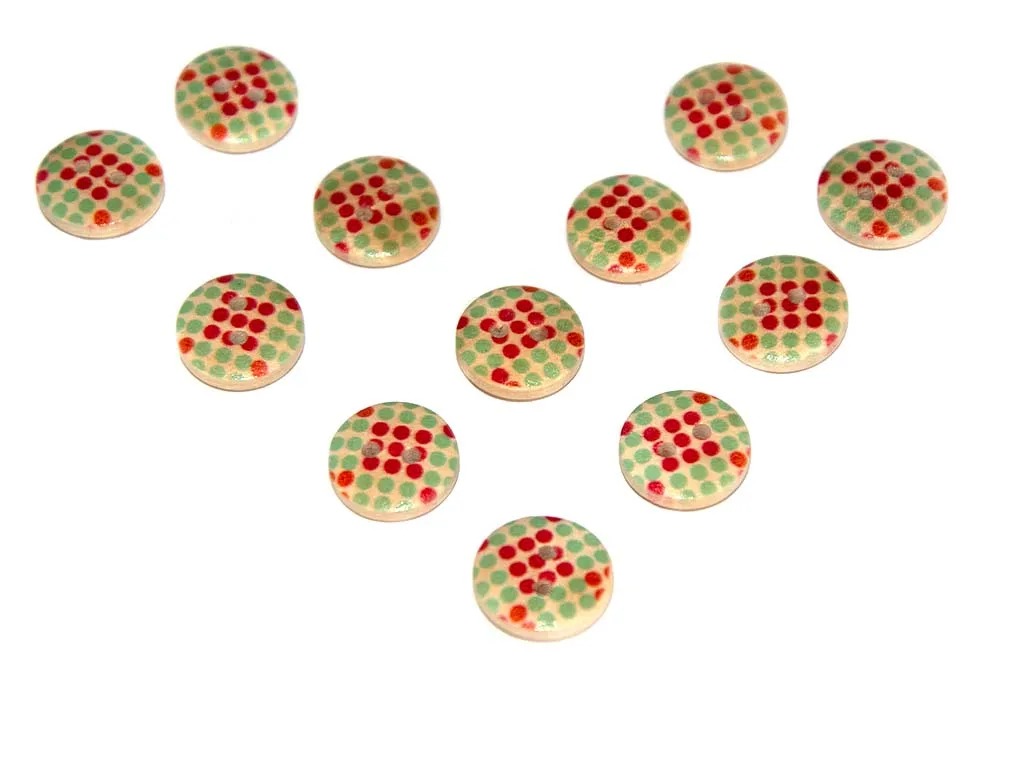 Beige Red Turquoise Geometric Printed 2 Hole Wooden Buttons