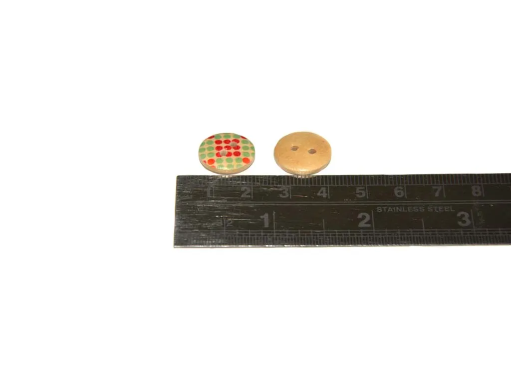 Beige Red Turquoise Geometric Printed 2 Hole Wooden Buttons