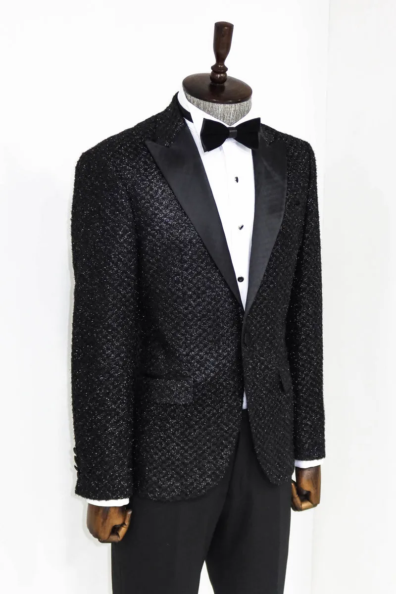 Black Gingham Pattern Sparkle Prom Blazer