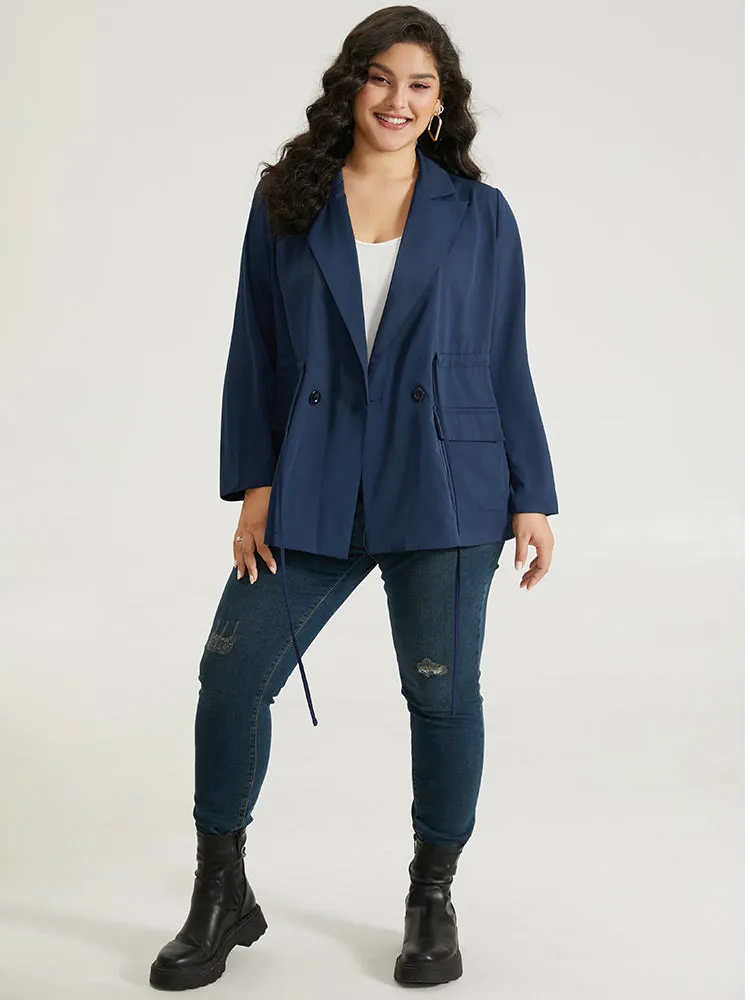 Button Up Drawstring Pocket Blazer