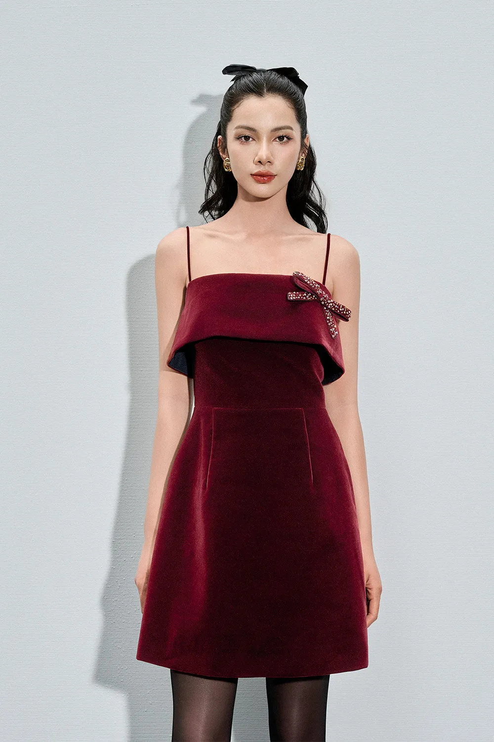Cali A-line Camisole Velvet Mini Dress