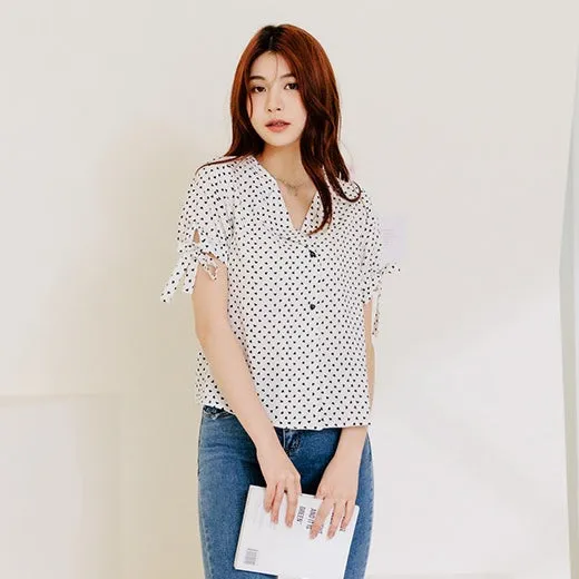 Cute Wrinkle Free Hearts Print Button Shirt Top
