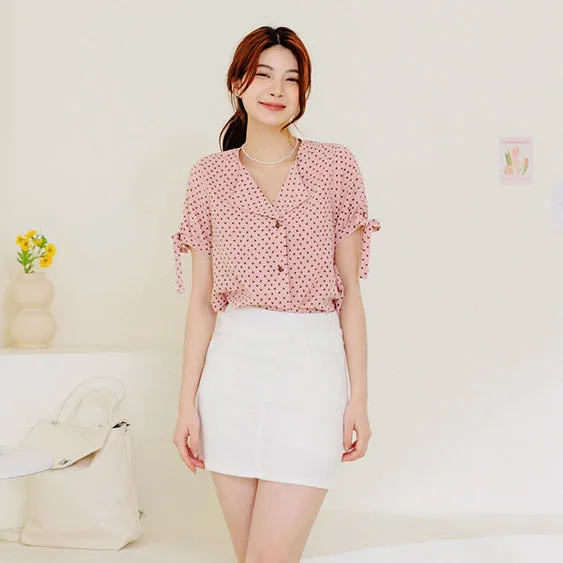 Cute Wrinkle Free Hearts Print Button Shirt Top