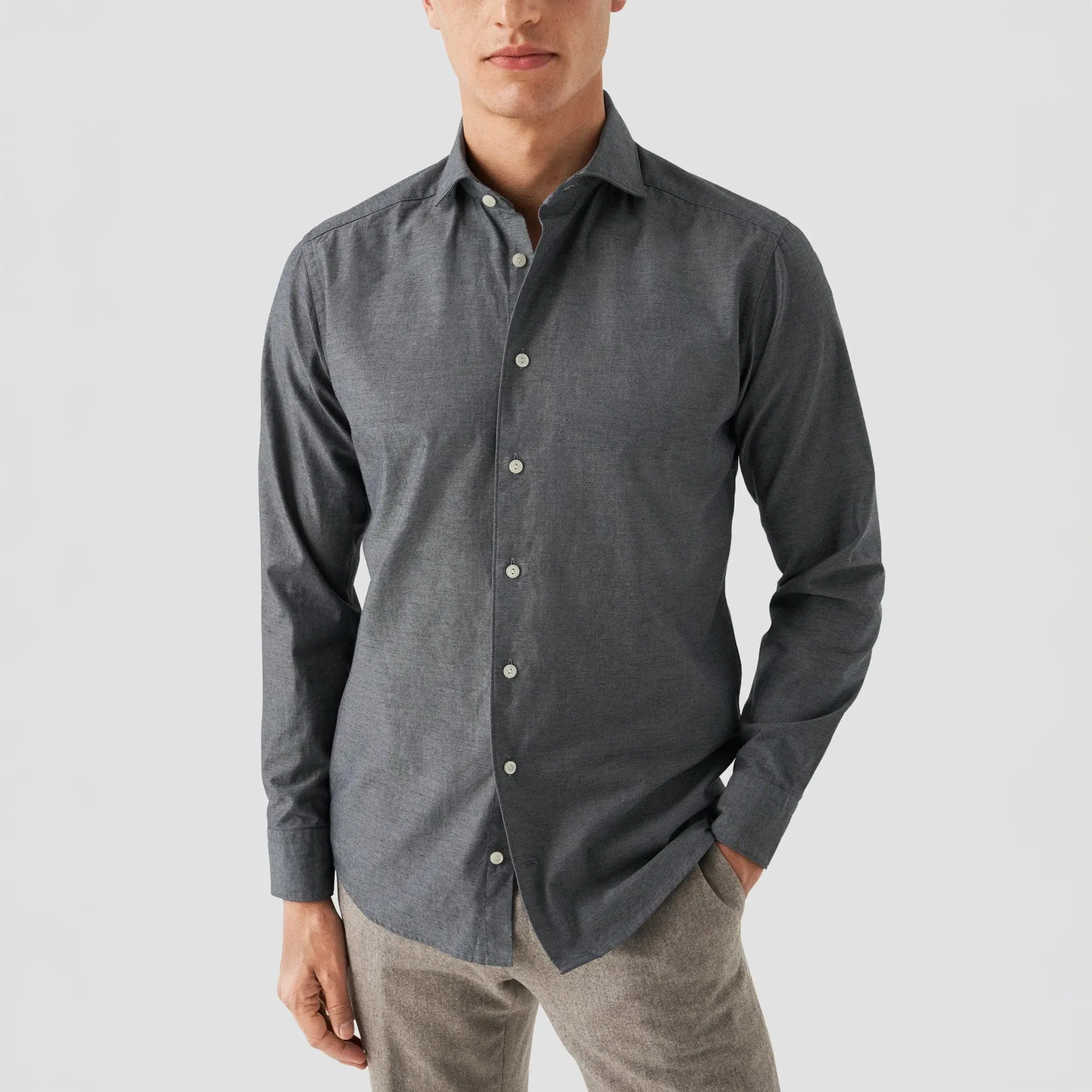 Dark Blue Solid Recycled Cotton Slim Fit Casual Shirt - ETON