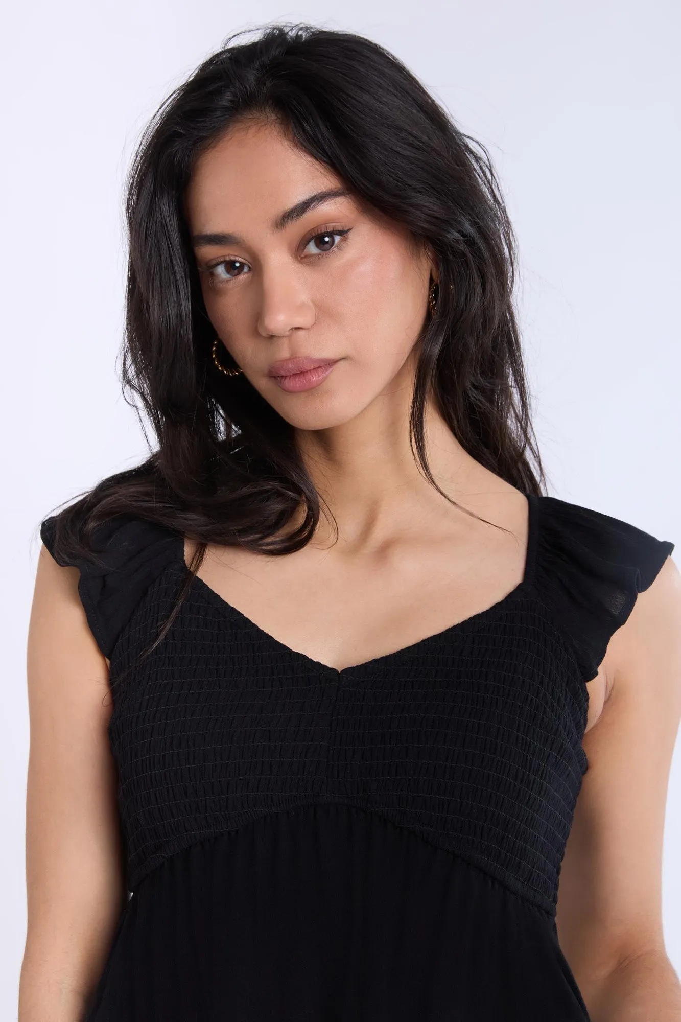 Eyelet Flutter Sleeve Babydoll Top