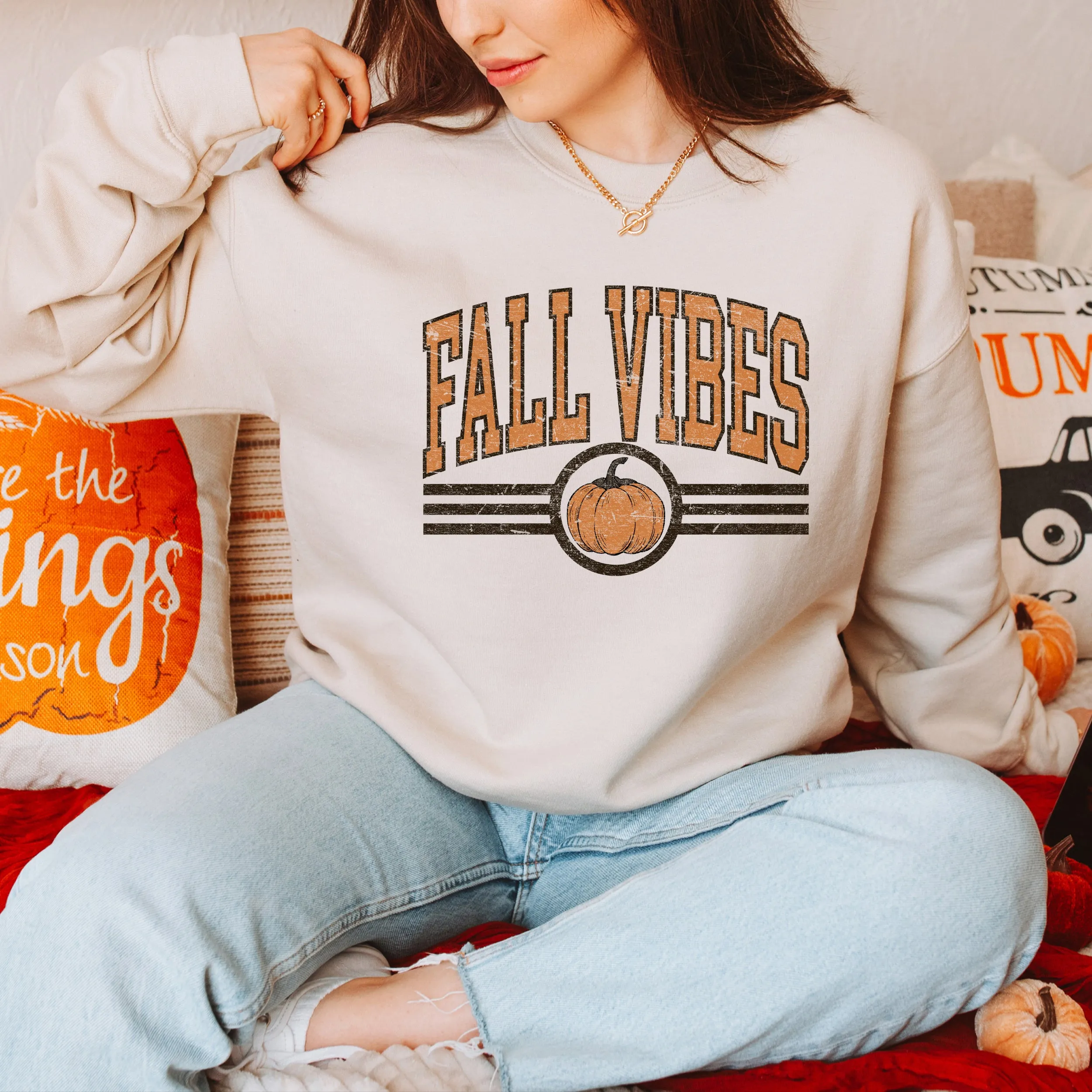 Fall Vibes Varsity Pumpkin | Sweatshirt