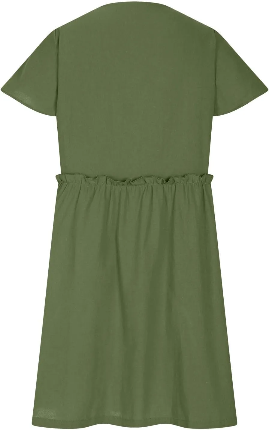 Finelylove Spring Summer Dresses Casual Button Down Shirt Dress Loose A Line Flowy Ruffle Shift Mini Dresses Beach Vacation