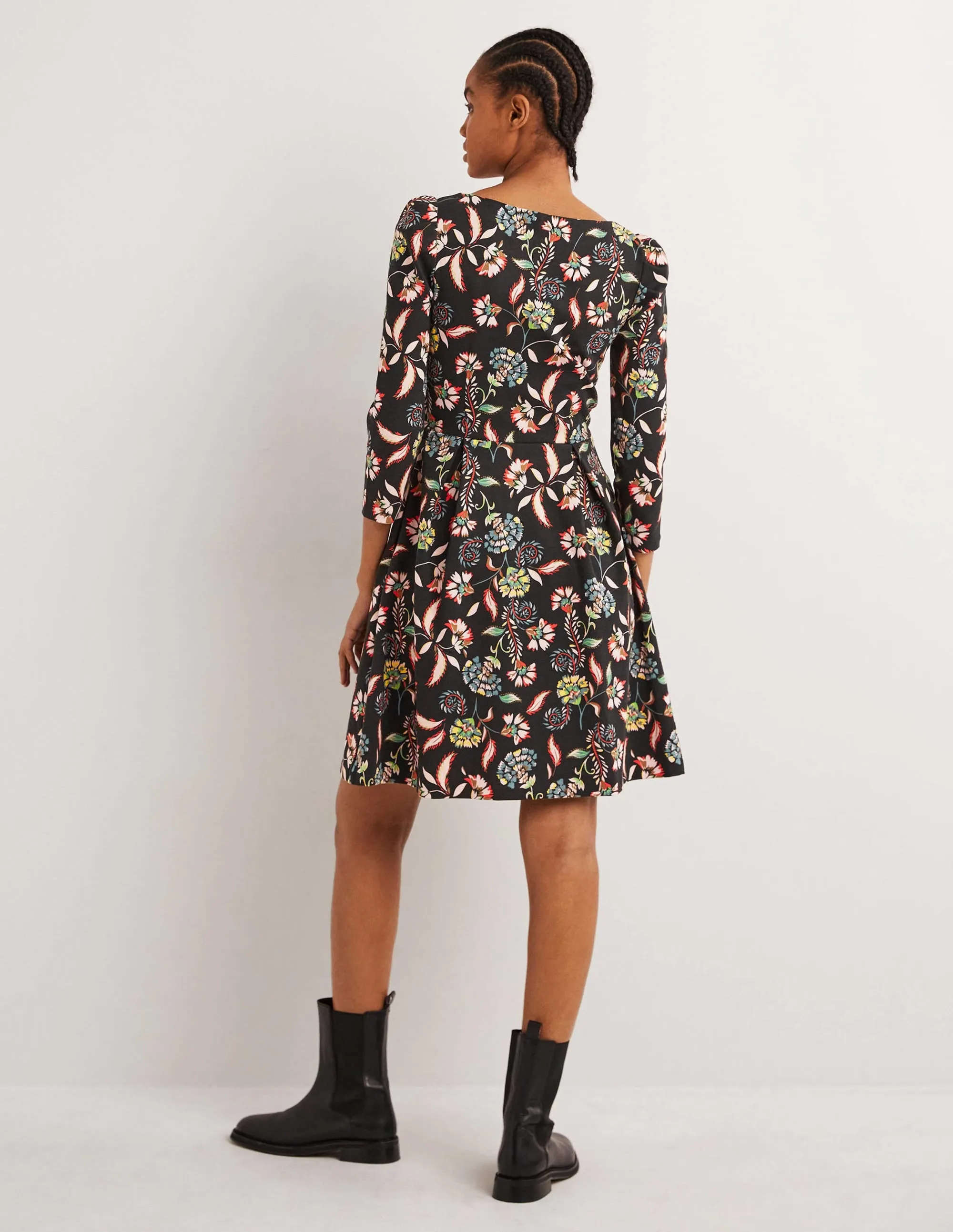 Fit and Flare Jersey Dress-Black, Blossom Pome