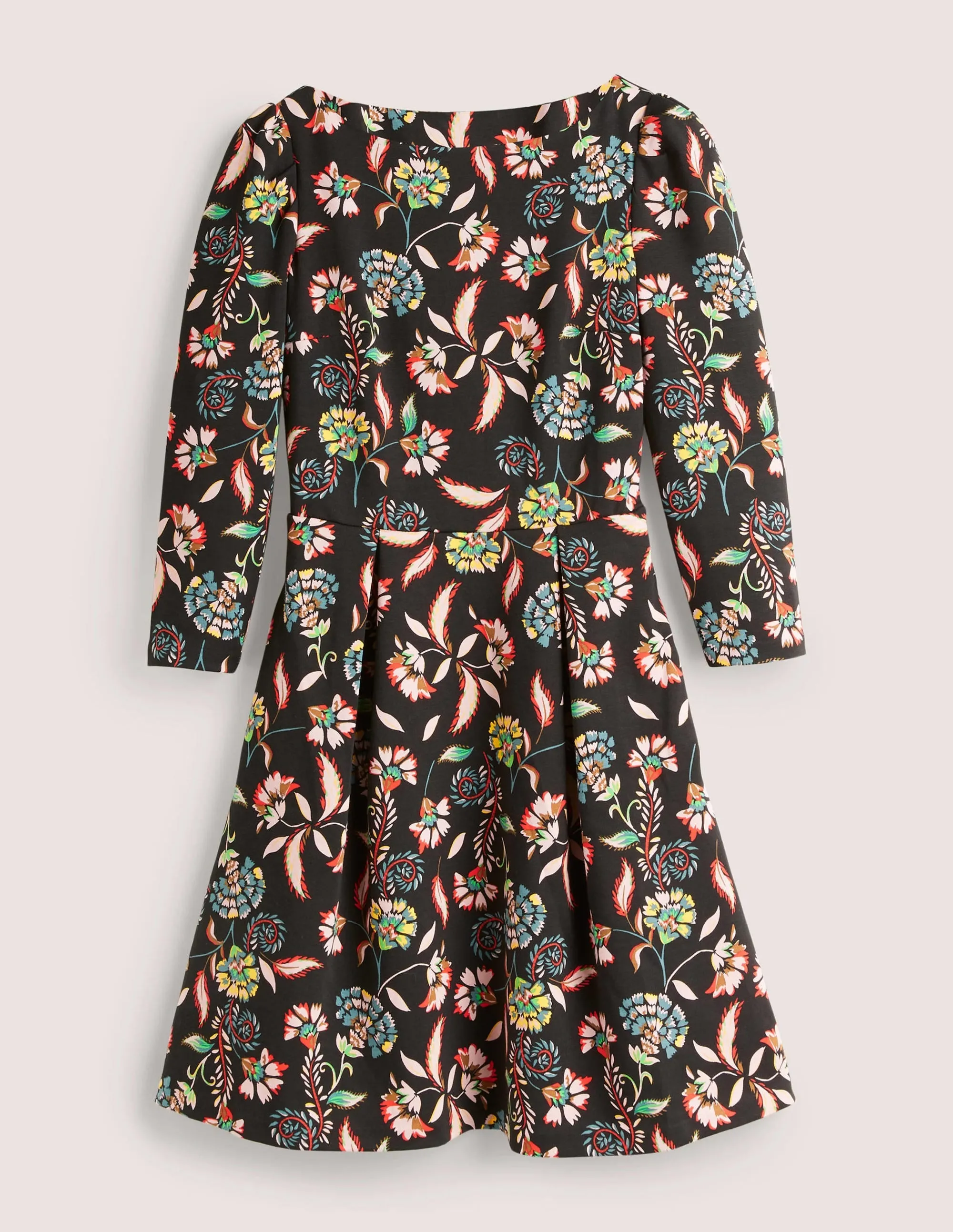 Fit and Flare Jersey Dress-Black, Blossom Pome