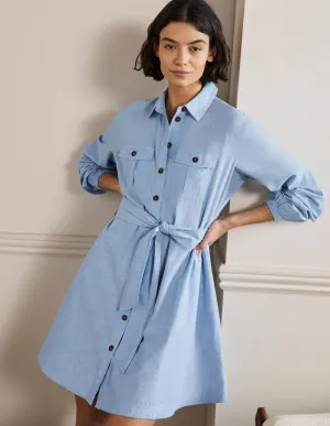 Fit and Flare Mini Shirt Dress-Light Chambray