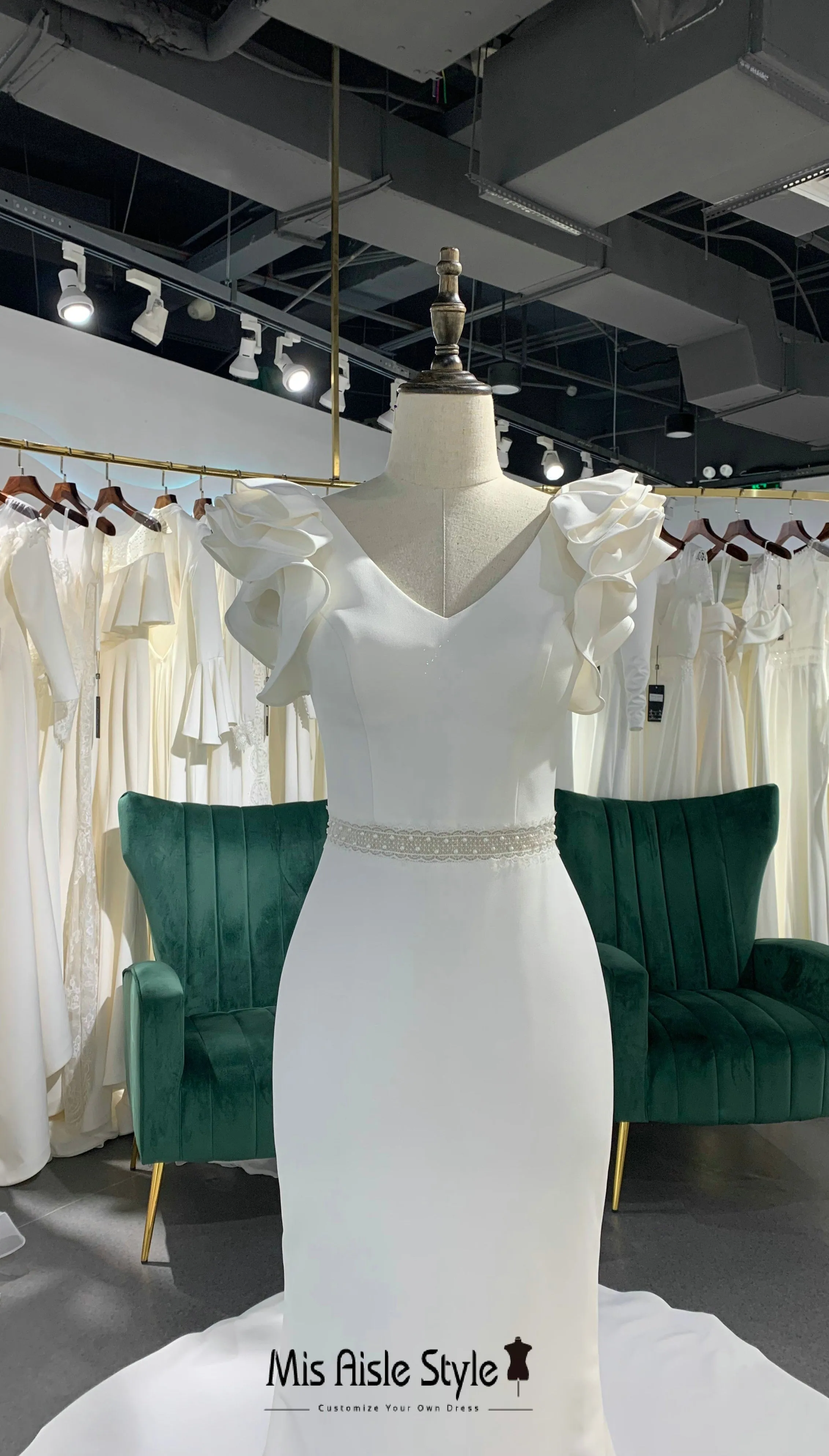 Fit and Flare Ruffle Sleeve Wedding Dress