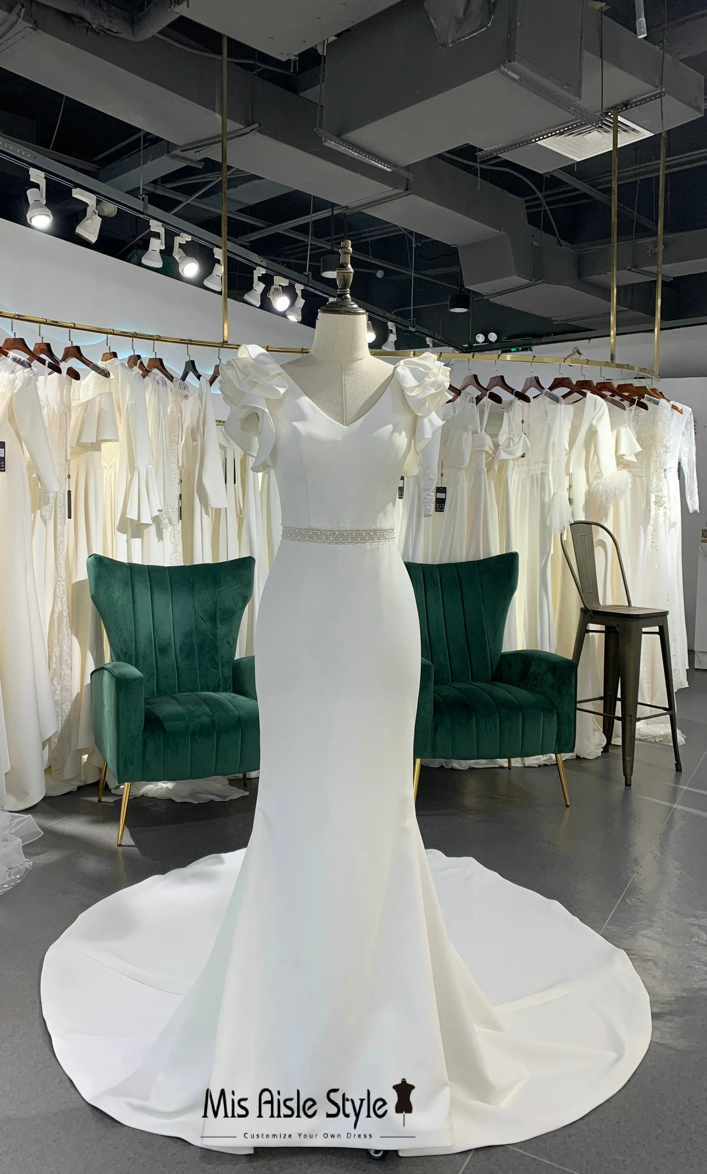 Fit and Flare Ruffle Sleeve Wedding Dress