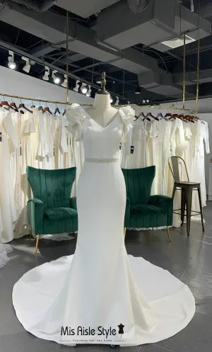 Fit and Flare Ruffle Sleeve Wedding Dress