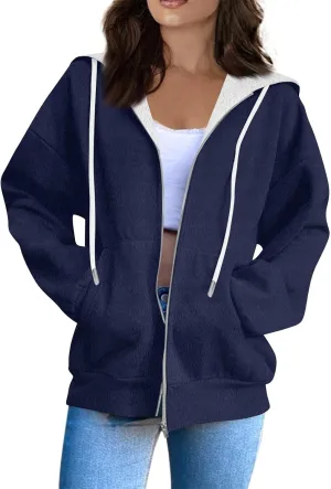 Fleece Jacket Women Full Zip Up Flannel Hoodie Soft Warm Fuzzy Hooded Sweatshirt Casual Comfy Fluffy Sweaters