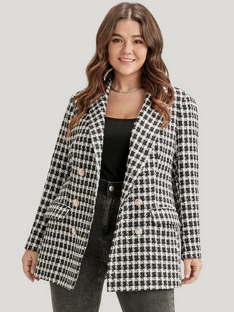 Gingham Button Front Flap Pocket Blazer