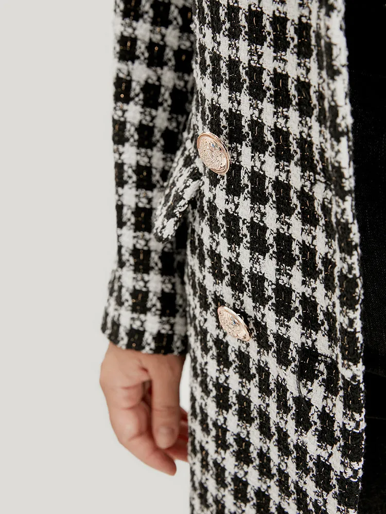 Gingham Button Front Flap Pocket Blazer