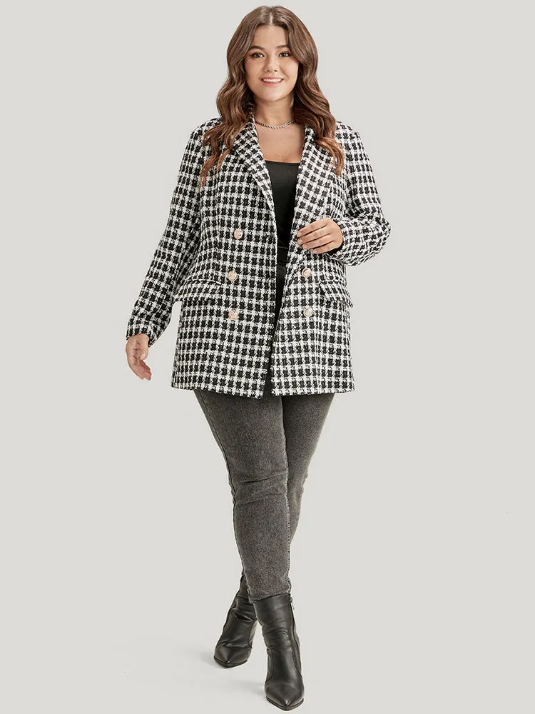 Gingham Button Front Flap Pocket Blazer