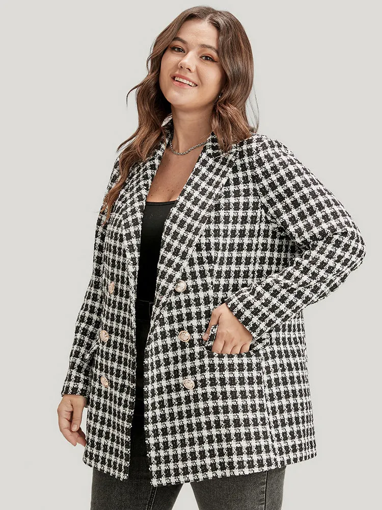Gingham Button Front Flap Pocket Blazer