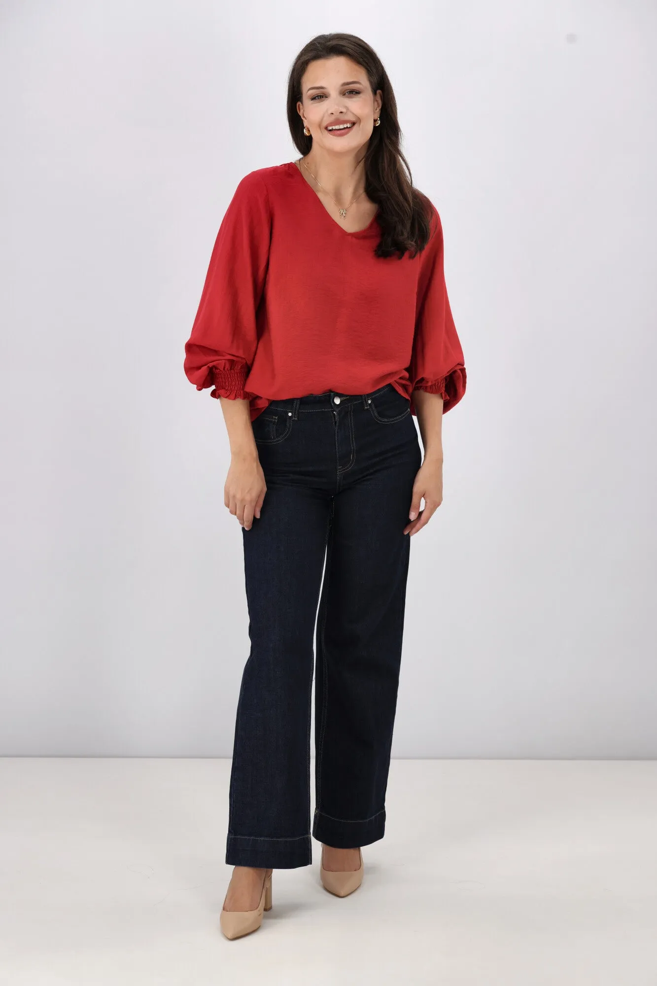 Gloss The Label Alex Blouson Sleeve Top Sumac
