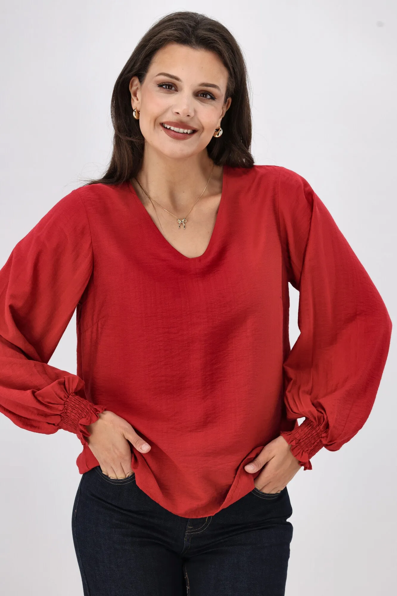 Gloss The Label Alex Blouson Sleeve Top Sumac