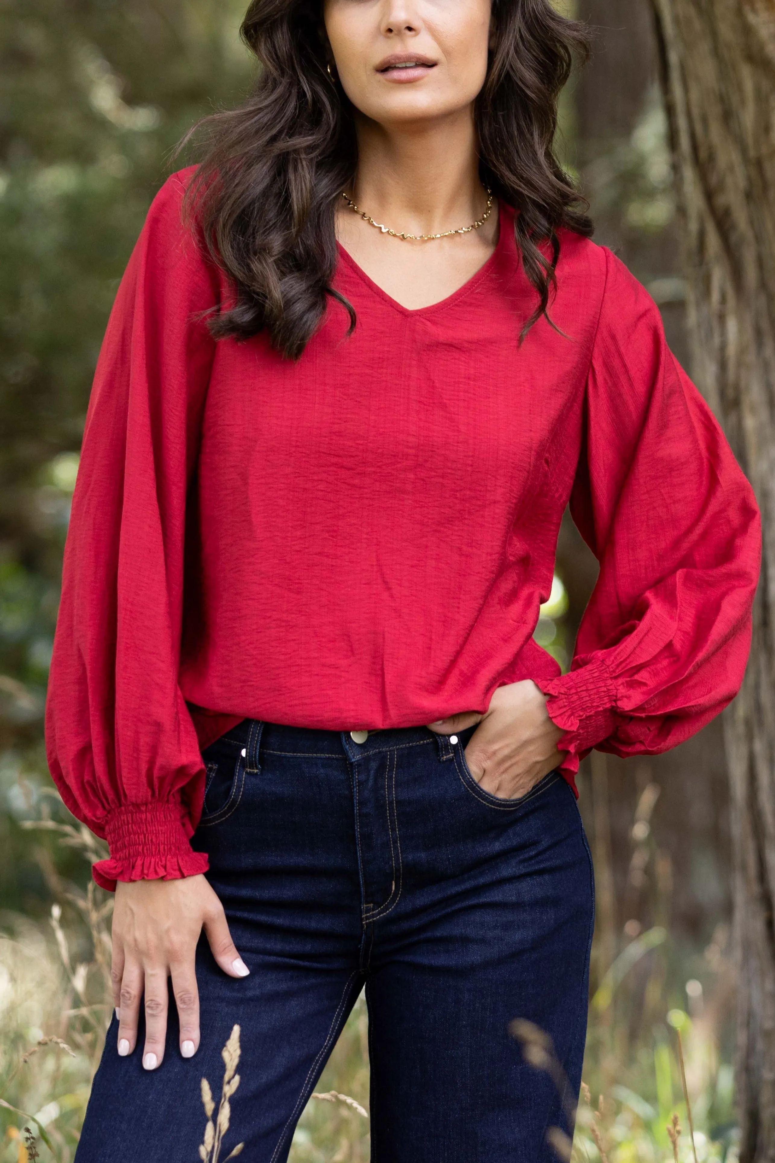 Gloss The Label Alex Blouson Sleeve Top Sumac