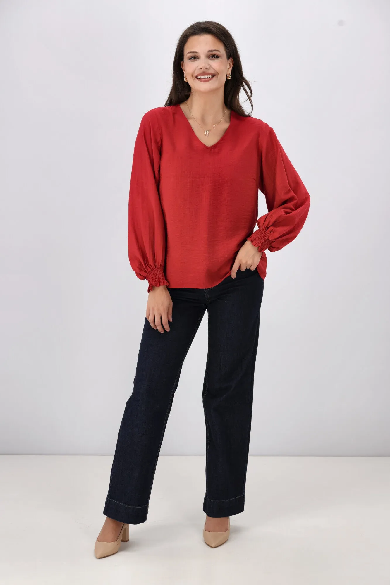 Gloss The Label Alex Blouson Sleeve Top Sumac