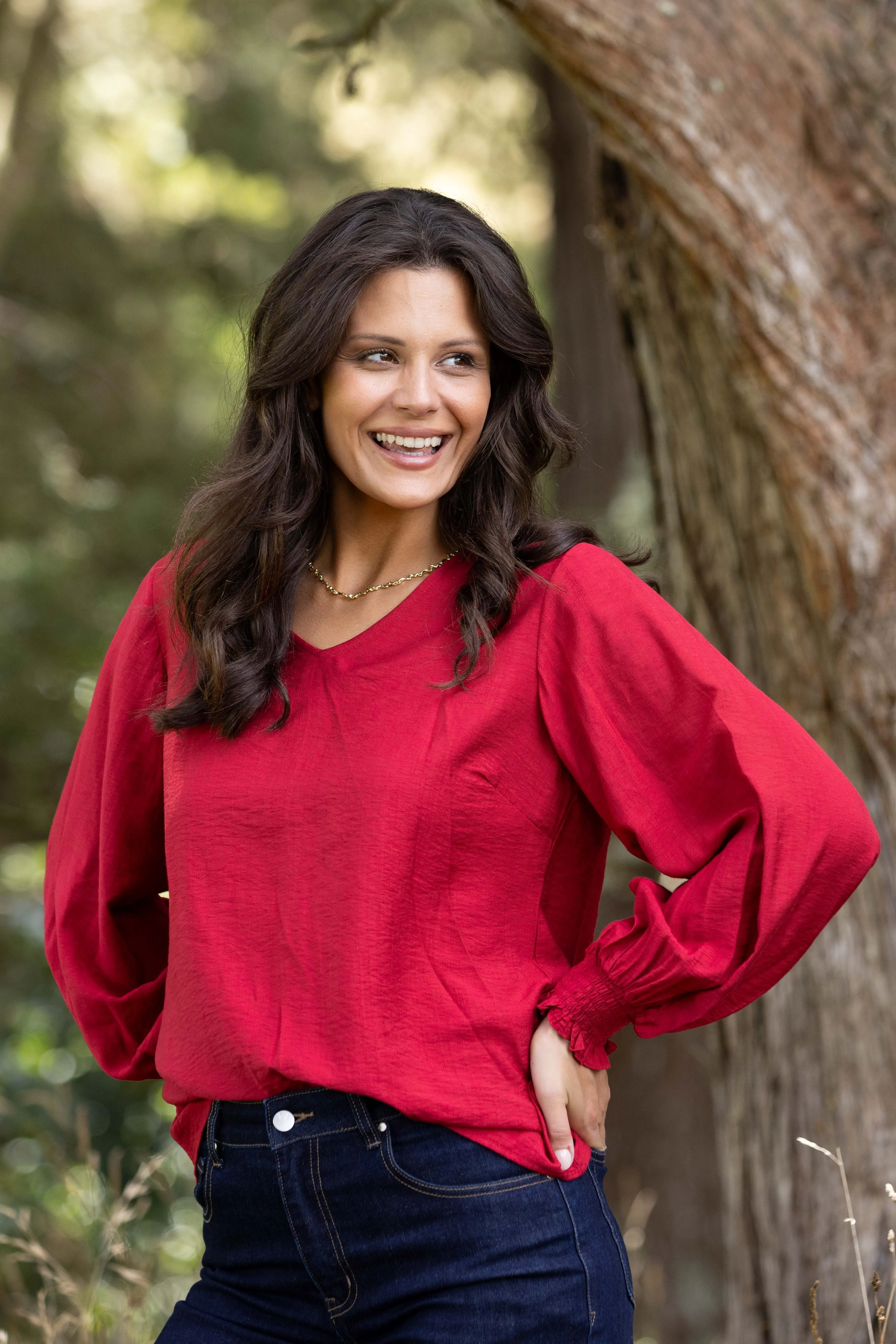 Gloss The Label Alex Blouson Sleeve Top Sumac