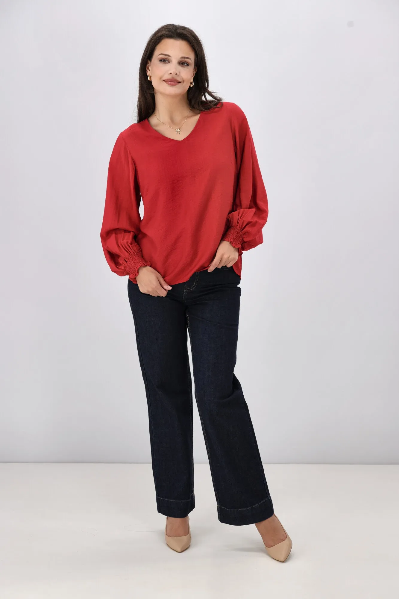 Gloss The Label Alex Blouson Sleeve Top Sumac