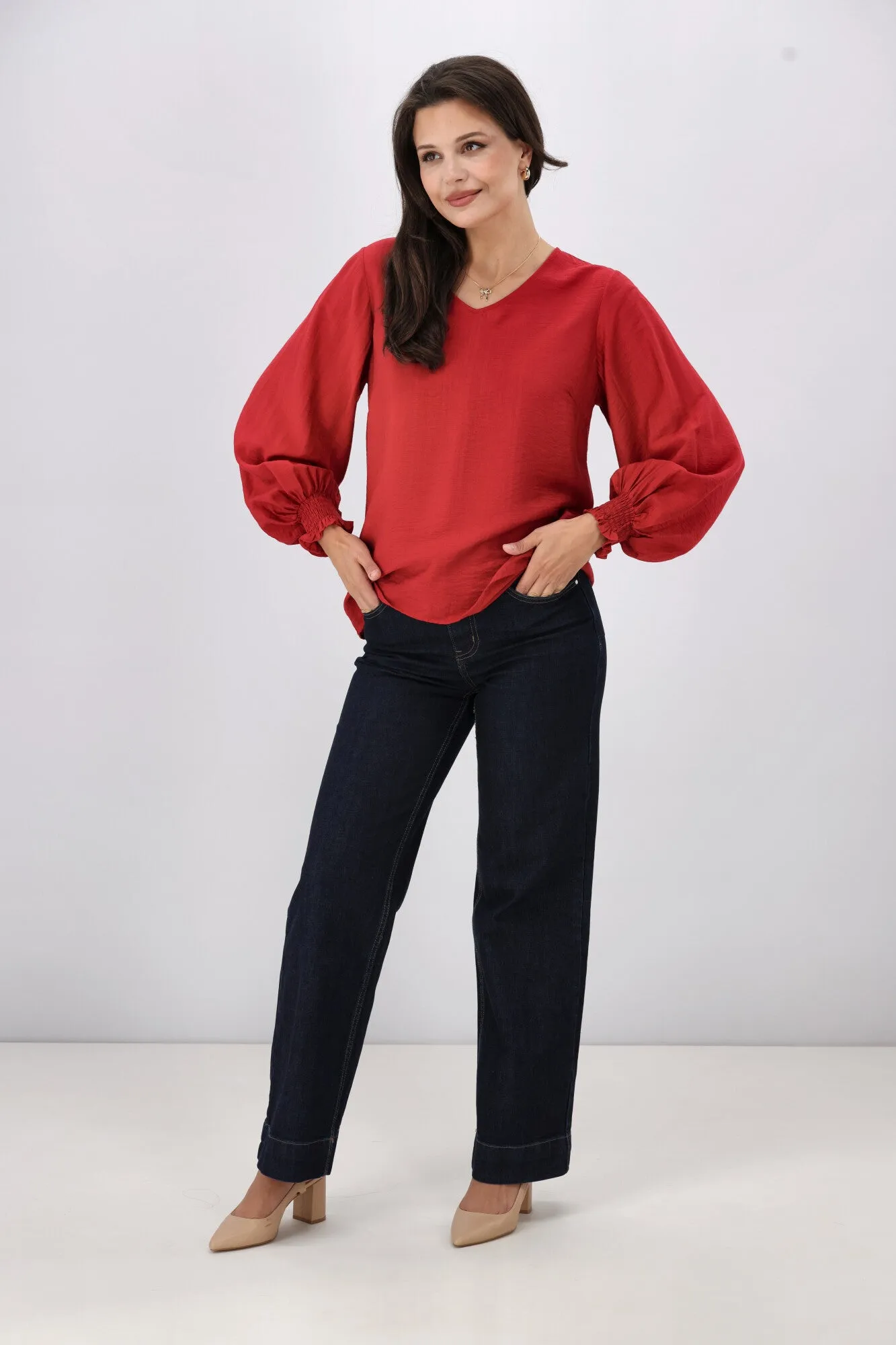 Gloss The Label Alex Blouson Sleeve Top Sumac