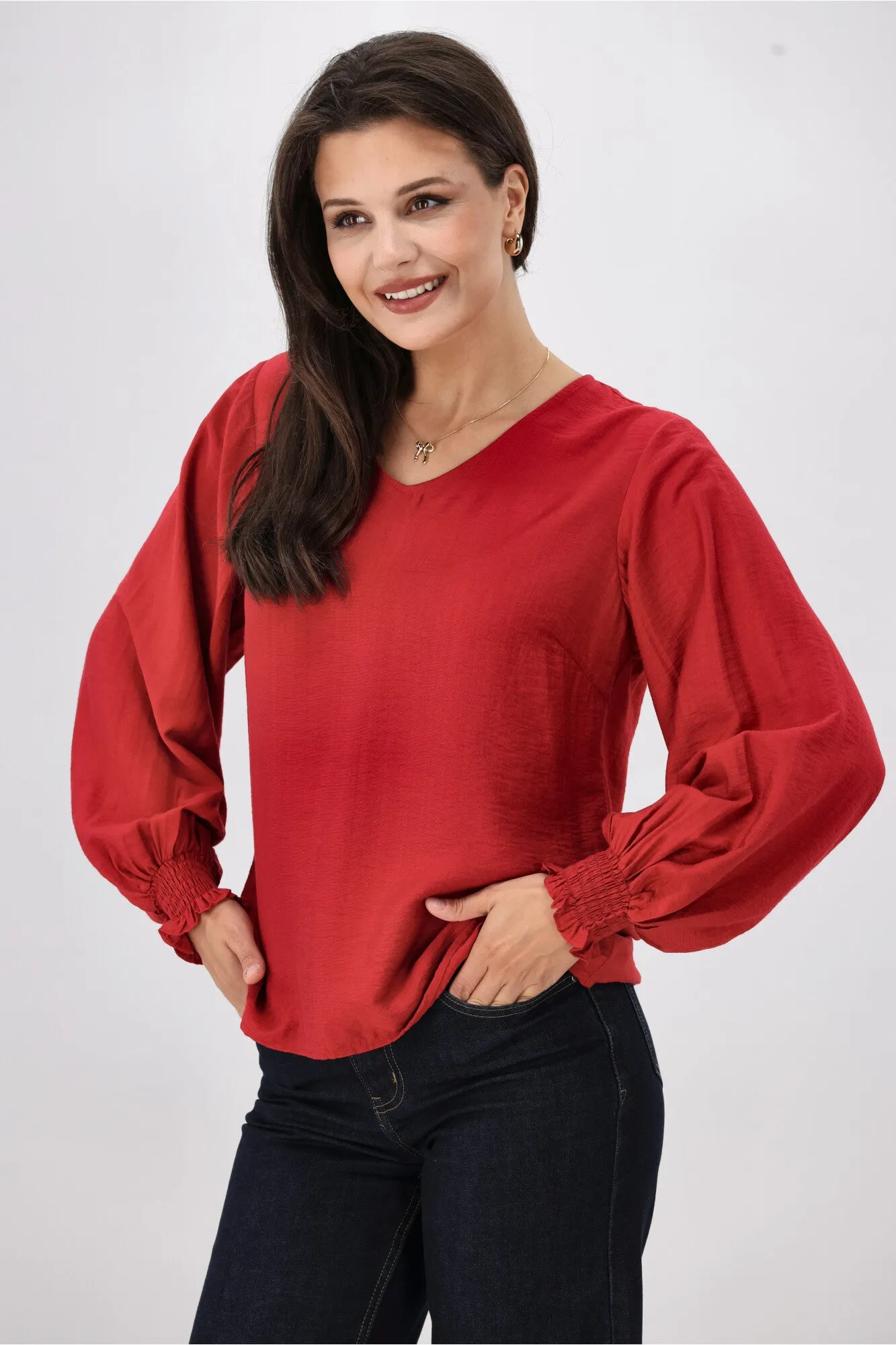 Gloss The Label Alex Blouson Sleeve Top Sumac