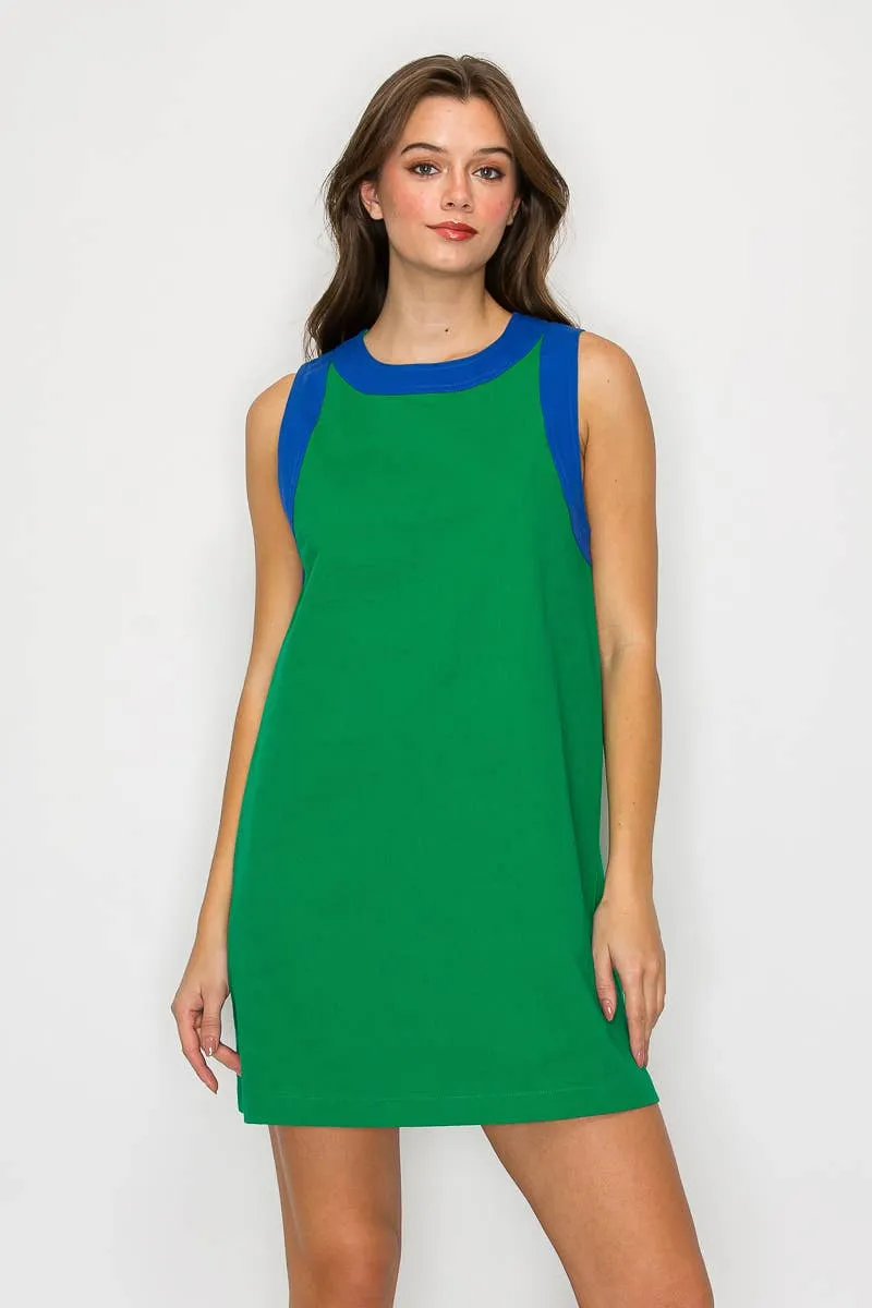 Green & Blue Retro Mod Look Mini dress