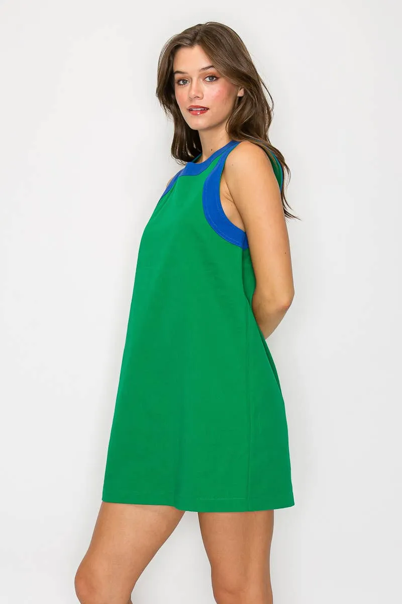 Green & Blue Retro Mod Look Mini dress