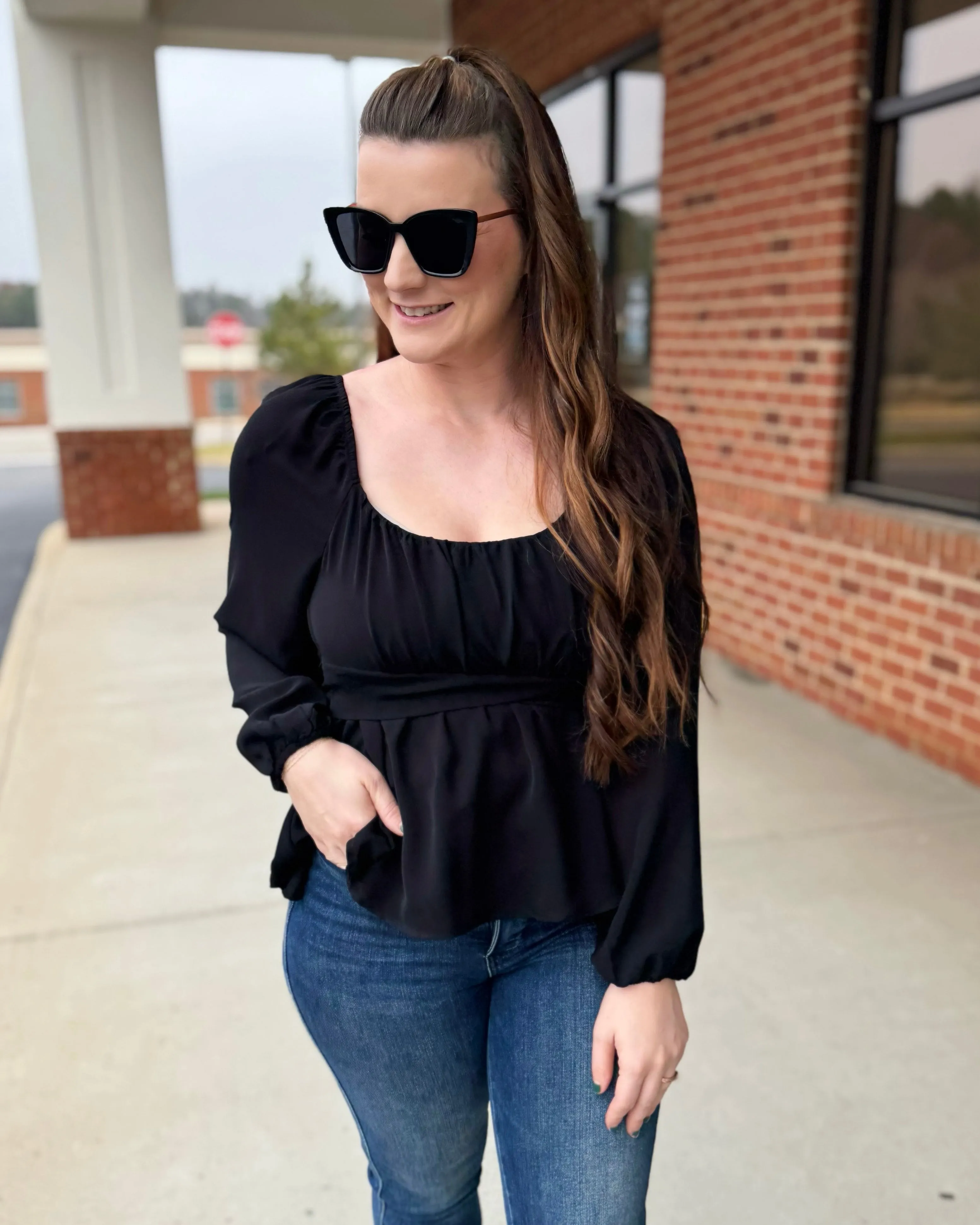 Holly Scoop Neck Blouse in Black FINAL SALE