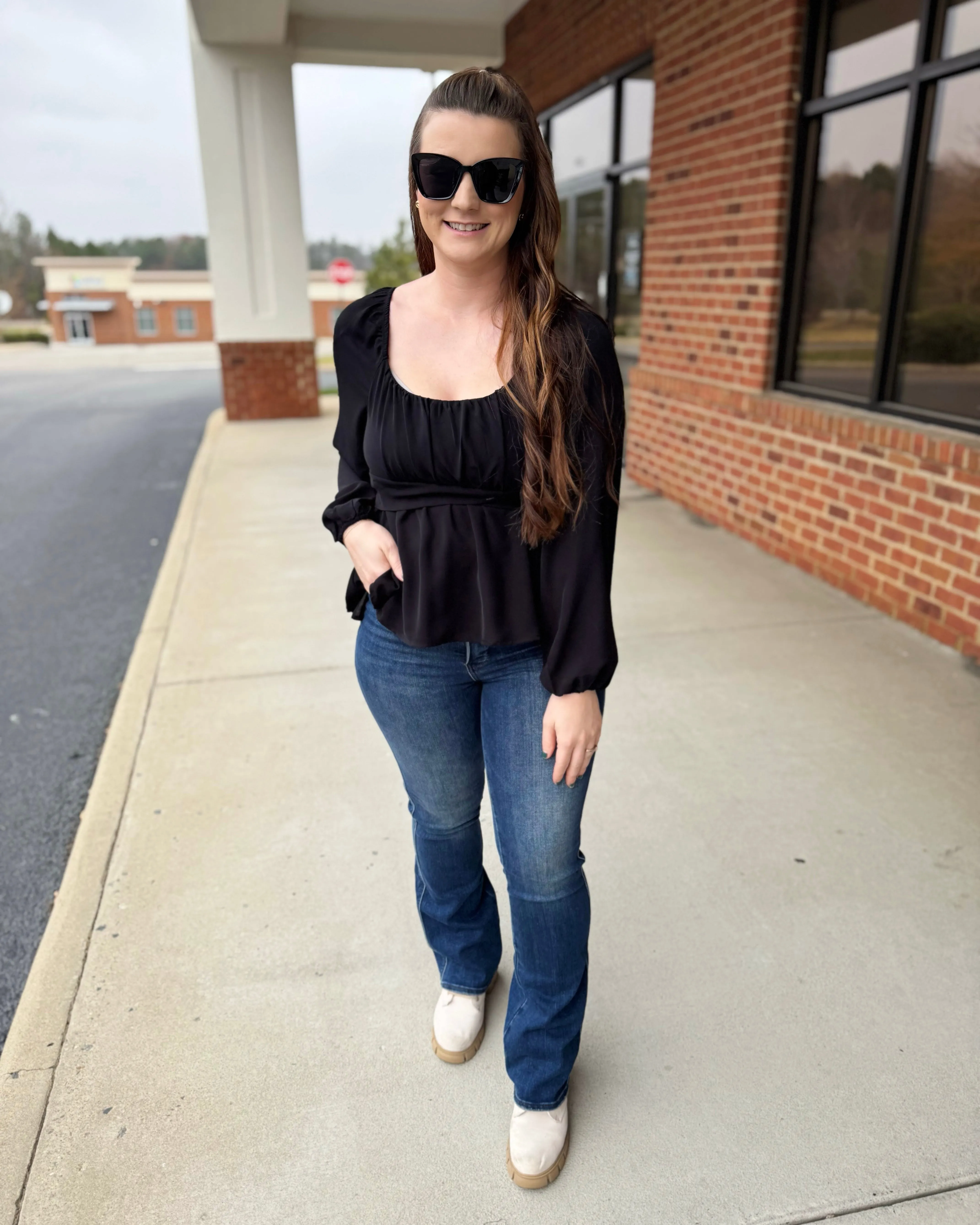 Holly Scoop Neck Blouse in Black FINAL SALE