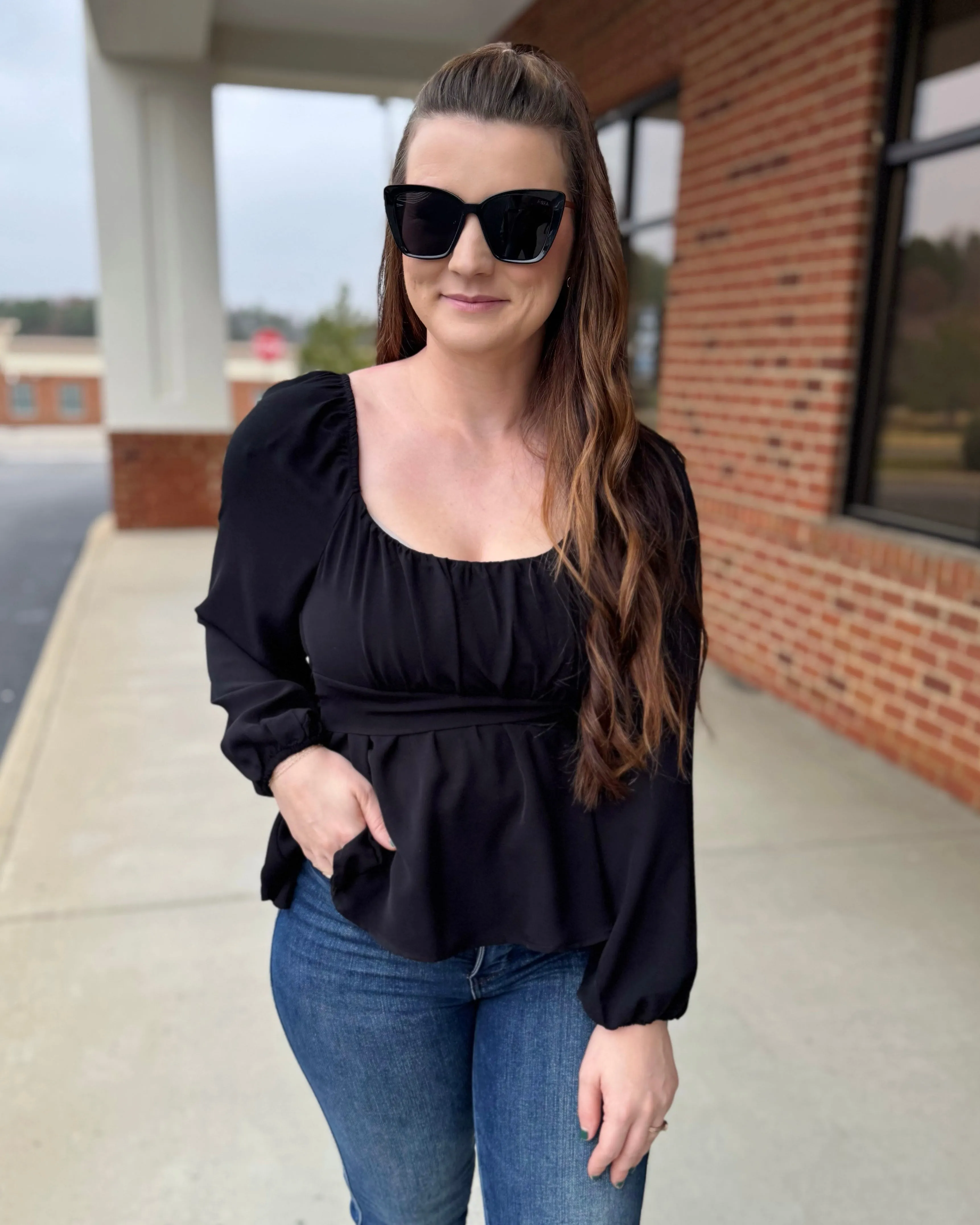Holly Scoop Neck Blouse in Black FINAL SALE