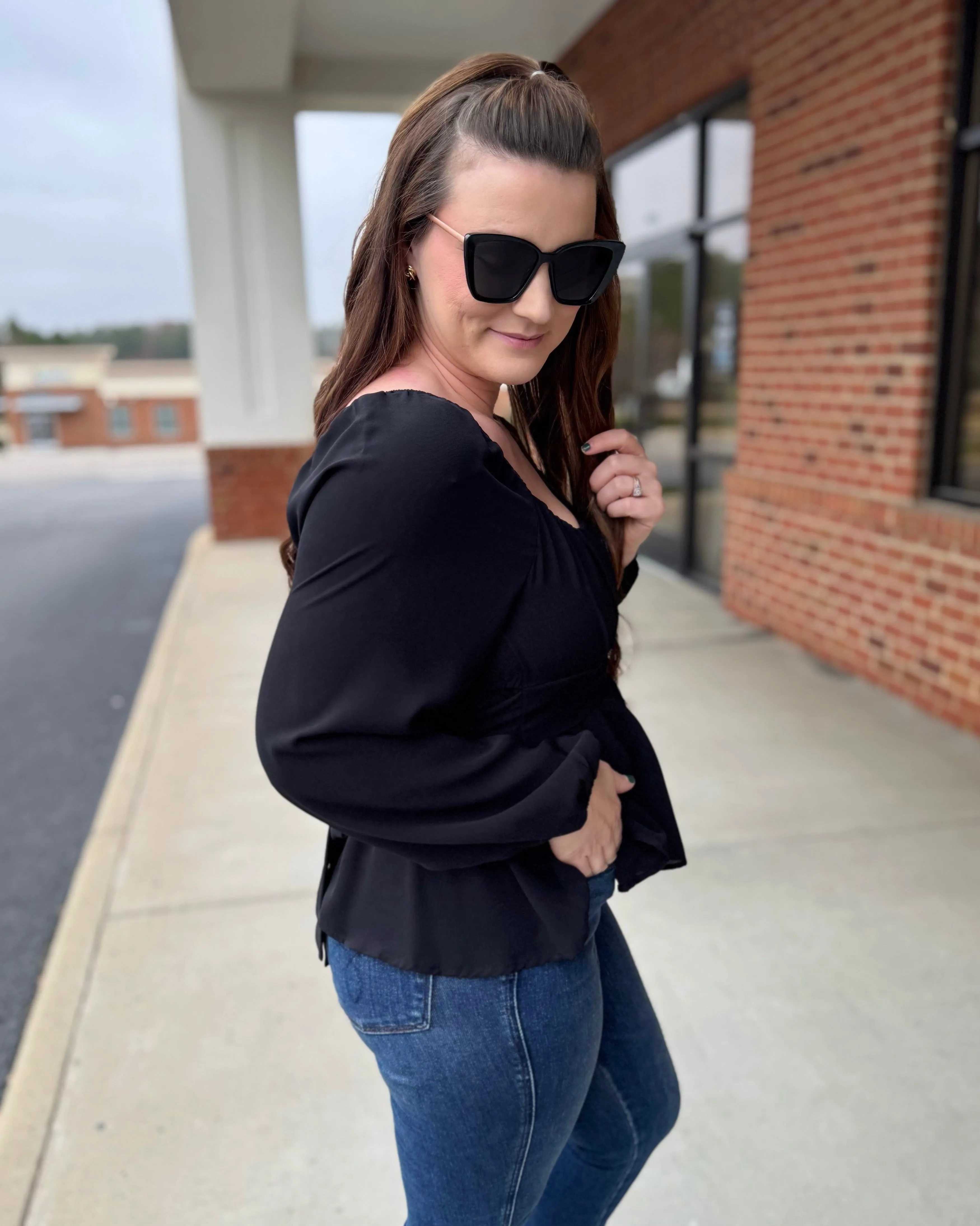 Holly Scoop Neck Blouse in Black FINAL SALE