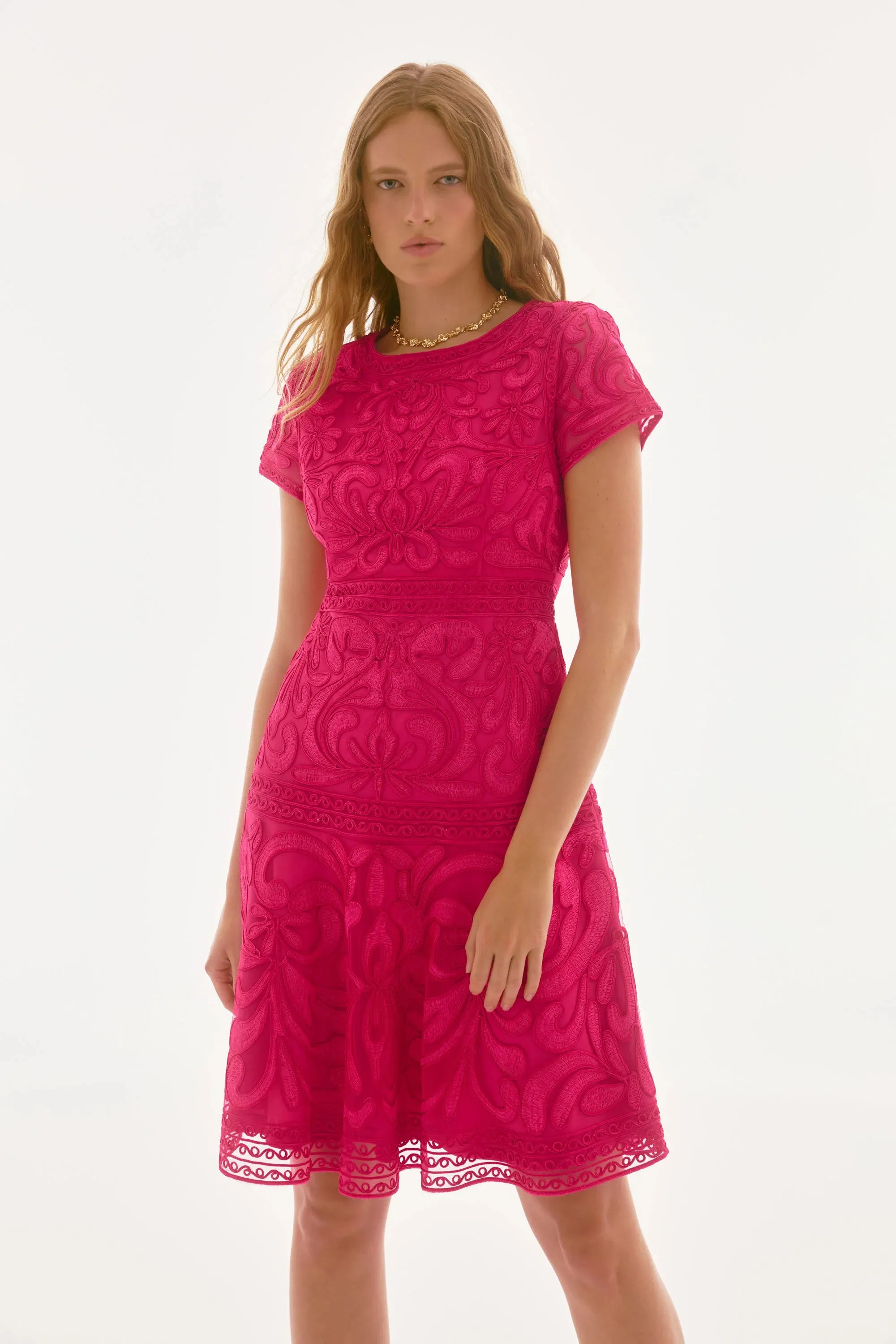 Joseph Ribkoff Geranium Signature | Embroidered Mesh Fit and Flare Dress