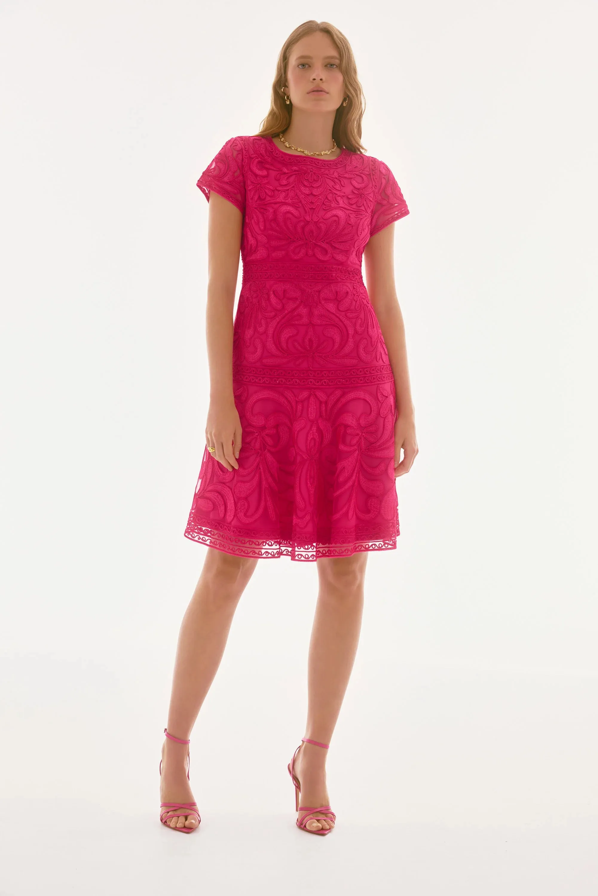 Joseph Ribkoff Geranium Signature | Embroidered Mesh Fit and Flare Dress