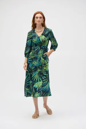 Joseph Ribkoff Midnight Blue/Multi Gauze Tropical Print Fit and Flare Dress