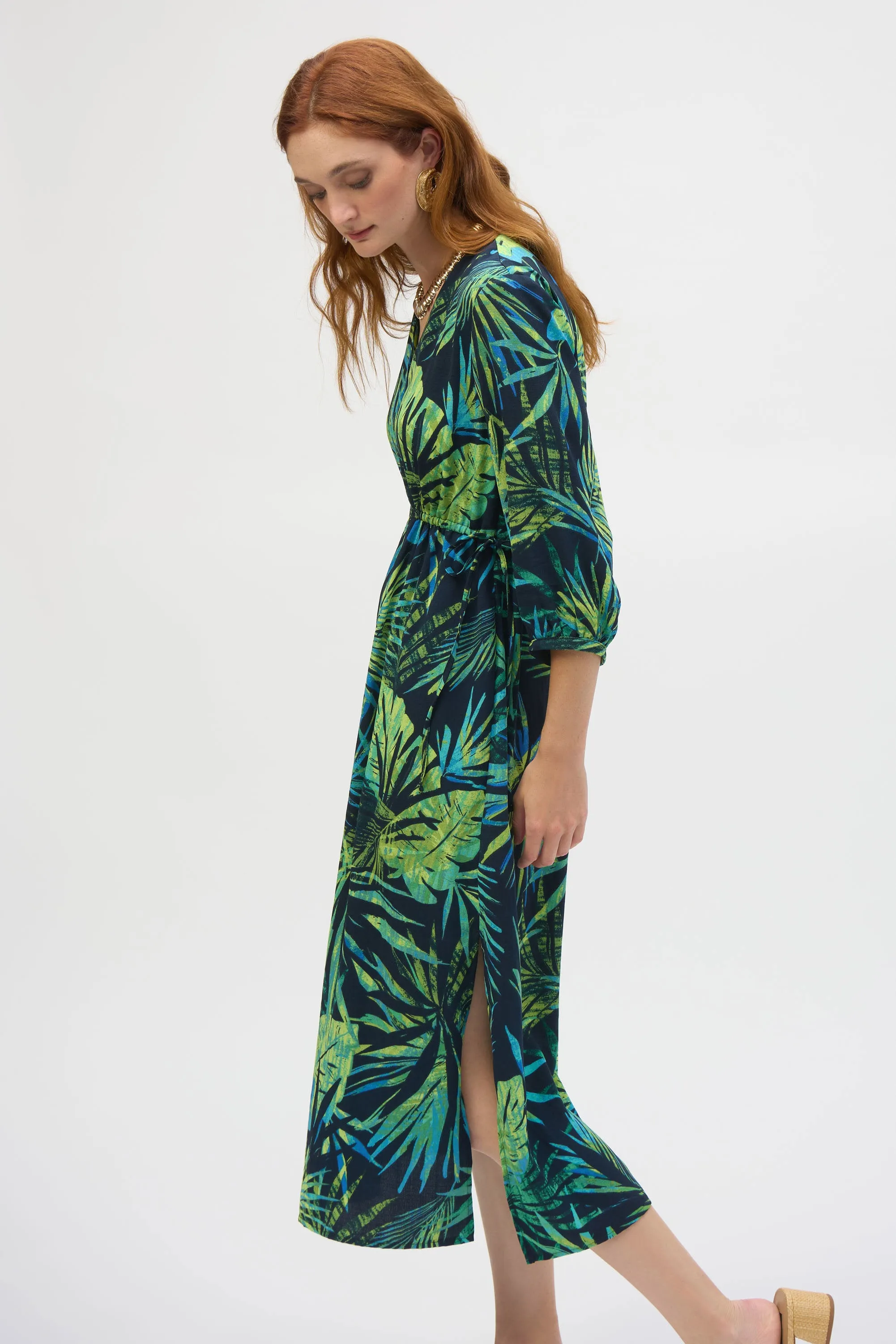 Joseph Ribkoff Midnight Blue/Multi Gauze Tropical Print Fit and Flare Dress