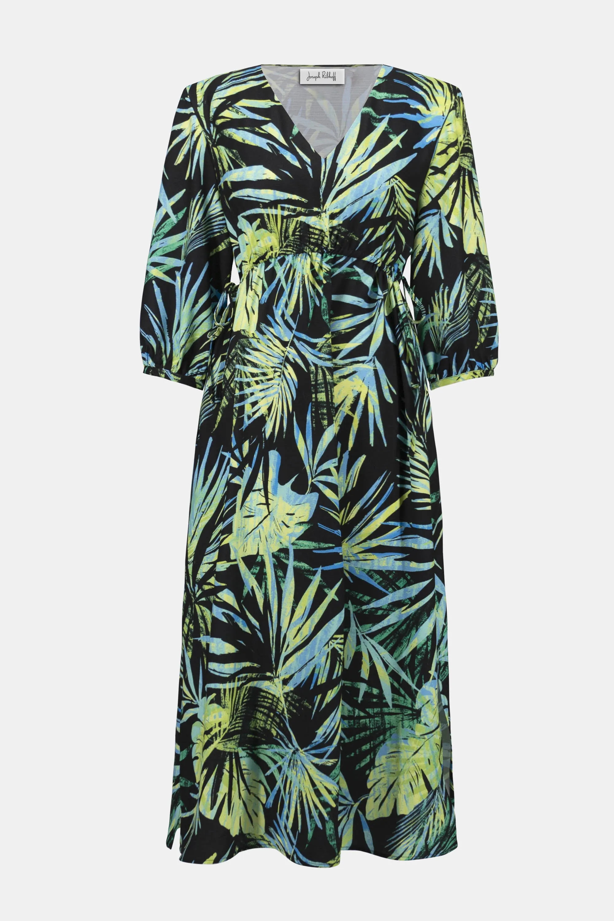 Joseph Ribkoff Midnight Blue/Multi Gauze Tropical Print Fit and Flare Dress