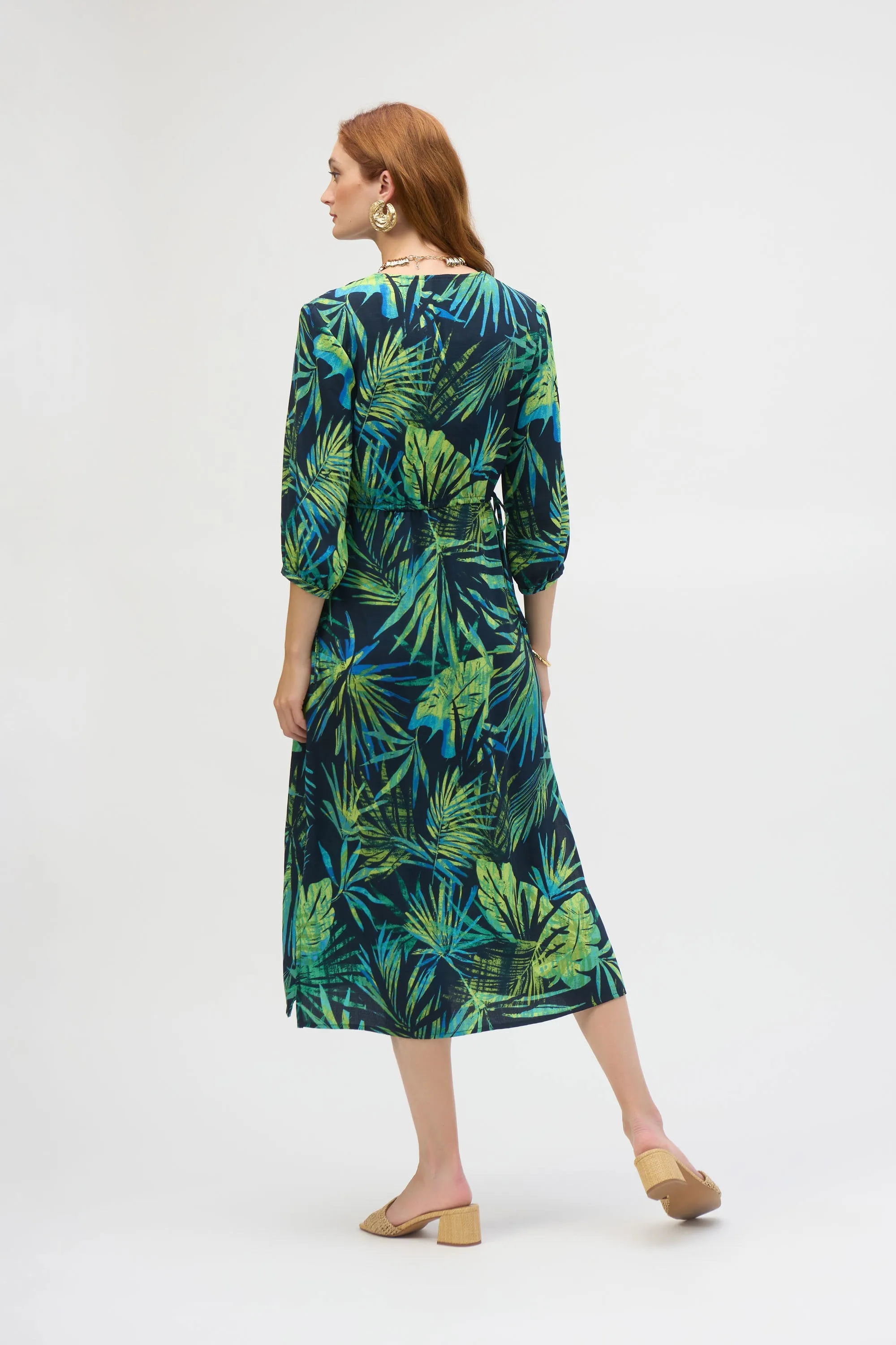 Joseph Ribkoff Midnight Blue/Multi Gauze Tropical Print Fit and Flare Dress