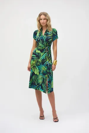 Joseph Ribkoff Midnight Blue/Multi Silky Knit Tropical Print Fit and Flare Dress