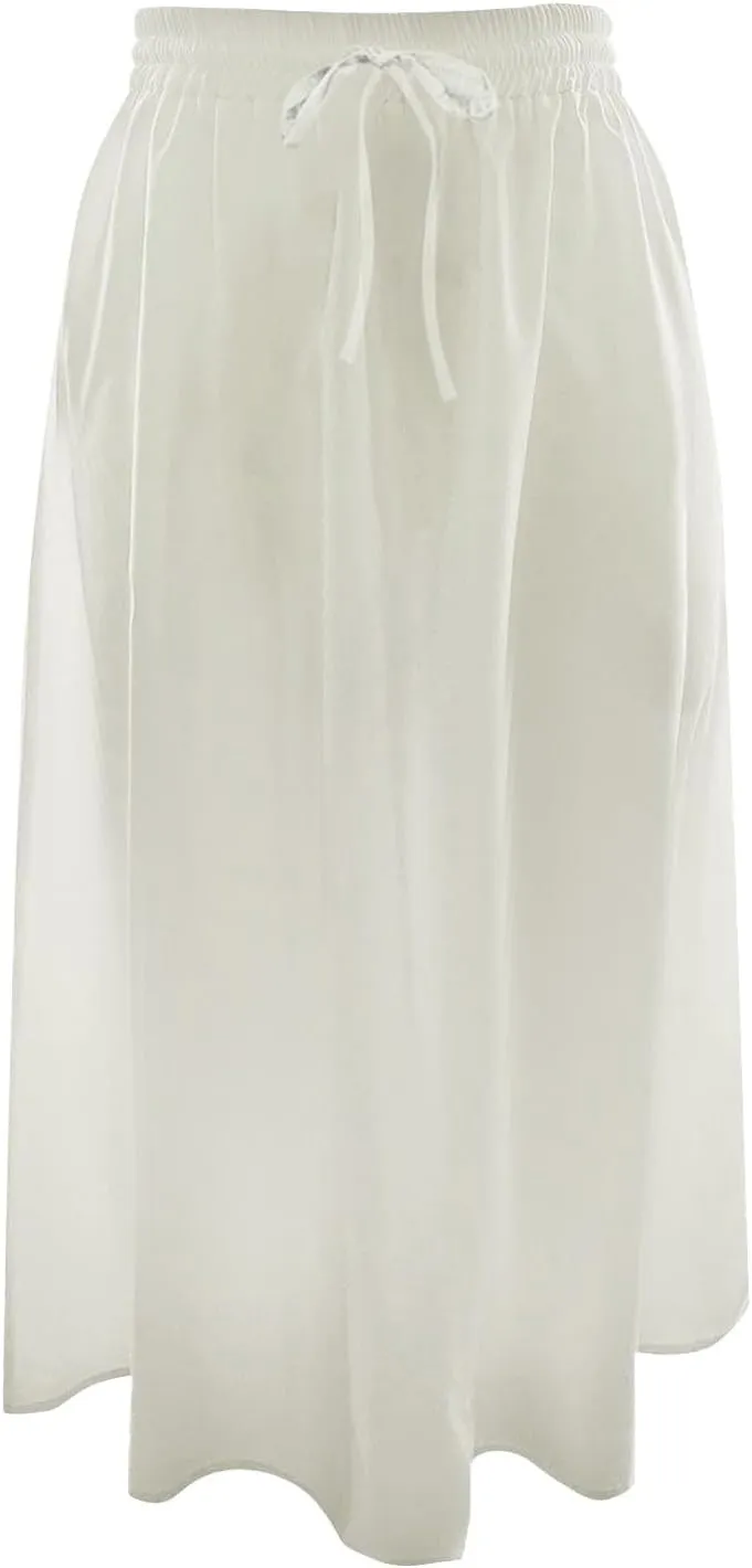 Knee Length Midi Skirts for Women Casual Elastic Waist Travel Skorts Summer Comfy Drawstring Maxi Skorts with Pockets