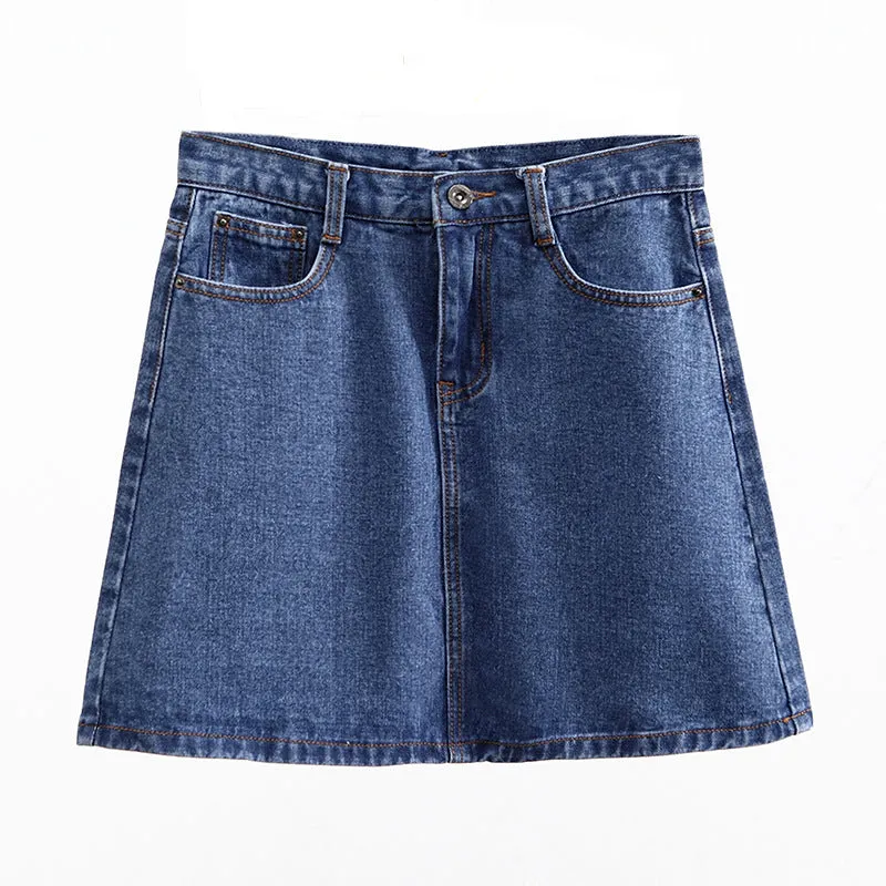 Korean Vintage High Waist Slim Look Hip Flattering A-Line Denim Short Korea BF College Solid Colored Skirt