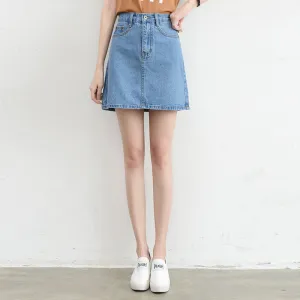 Korean Vintage High Waist Slim Look Hip Flattering A-Line Denim Short Korea BF College Solid Colored Skirt