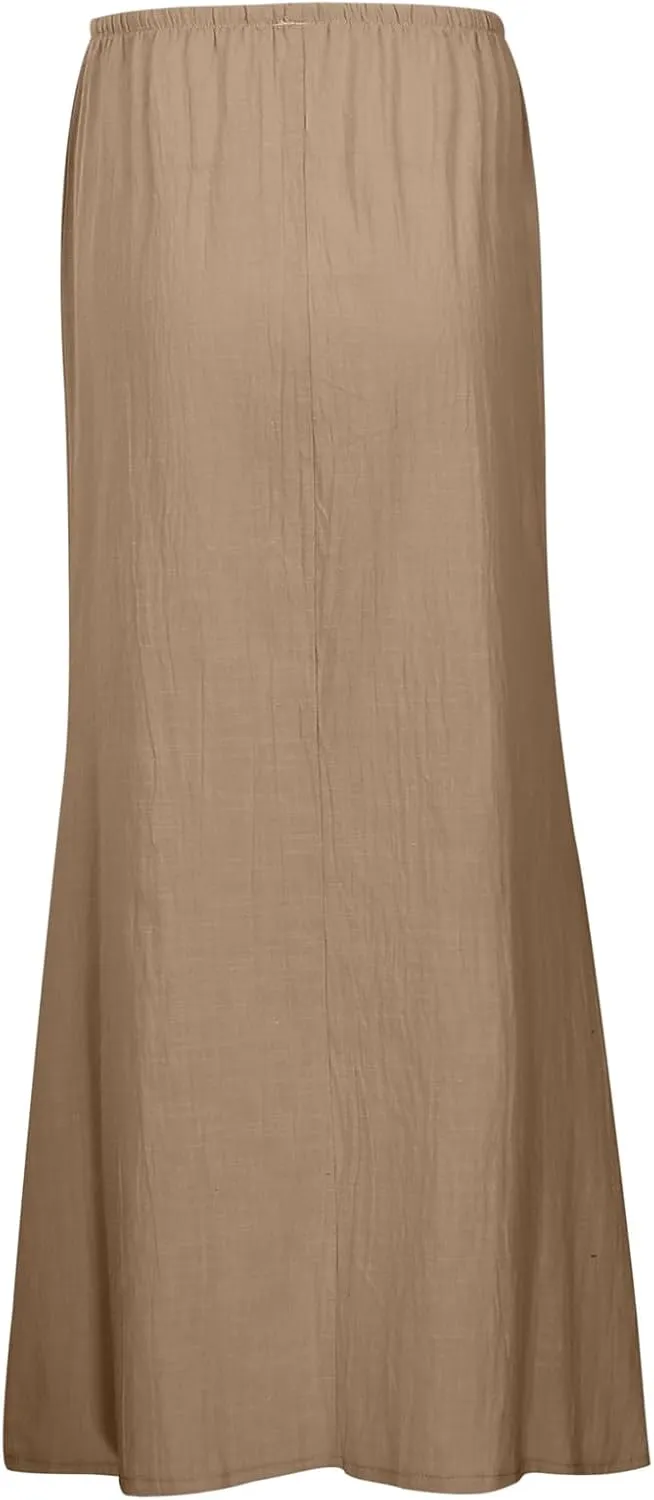 Linen Maxi Skirts for Women 2025 Summer Comfort Casual Work Maxi Skort Elastic Drawstring Business Long Midi Skorts