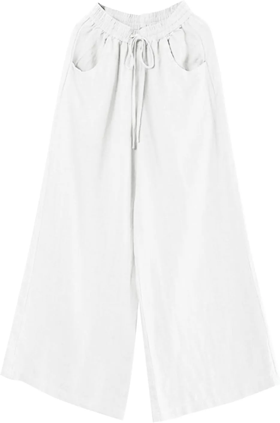 Linen Pants for Women Casual Loose Fit Flowy Wide Leg Pants Stretchy Straight Summer Beach Vacation Trousers with Pockets