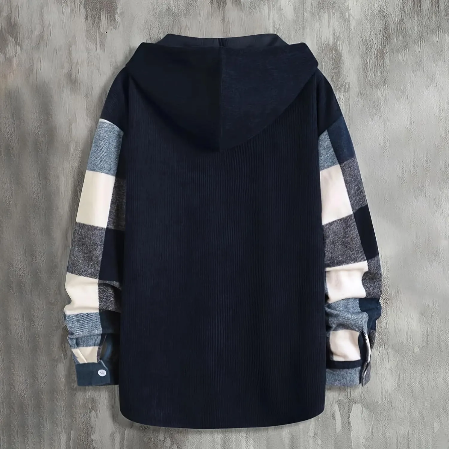 Mens Oversized Hoodie Jackets Plaid Printed Casual Fall Jackets Long Sleeve Loose Fit Comfy Warm Preppy Casual Coat