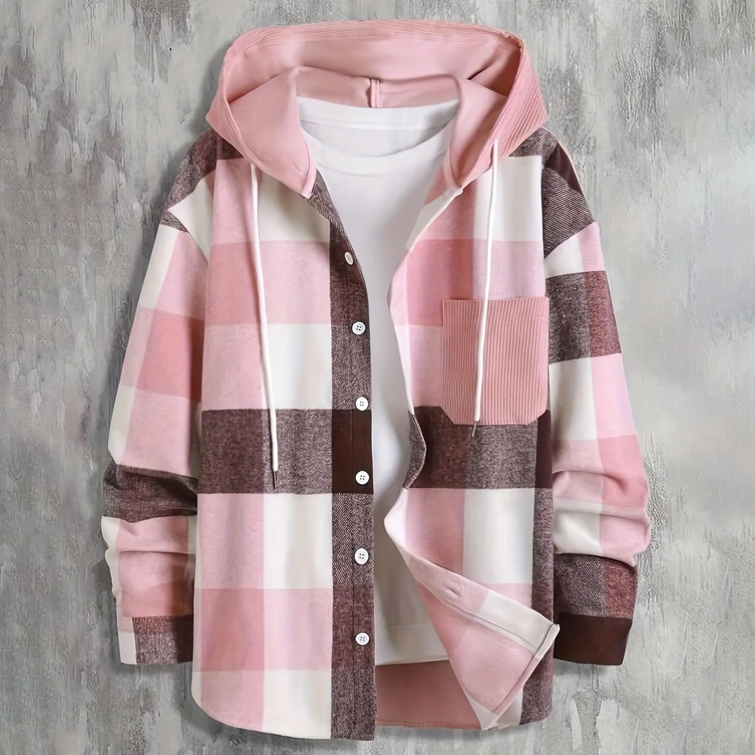 Mens Oversized Hoodie Jackets Plaid Printed Casual Fall Jackets Long Sleeve Loose Fit Comfy Warm Preppy Casual Coat